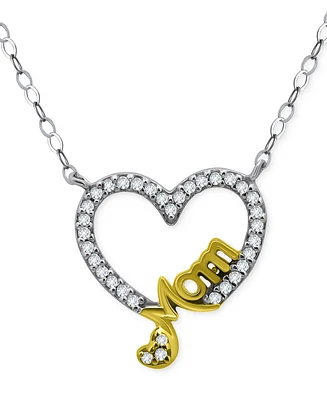 Giani Bernini Cubic Zirconia Mom Heart Pendant Necklace in Sterling Silver & 18k Gold-Plate, 16" + 2" extender, Created for Macy's