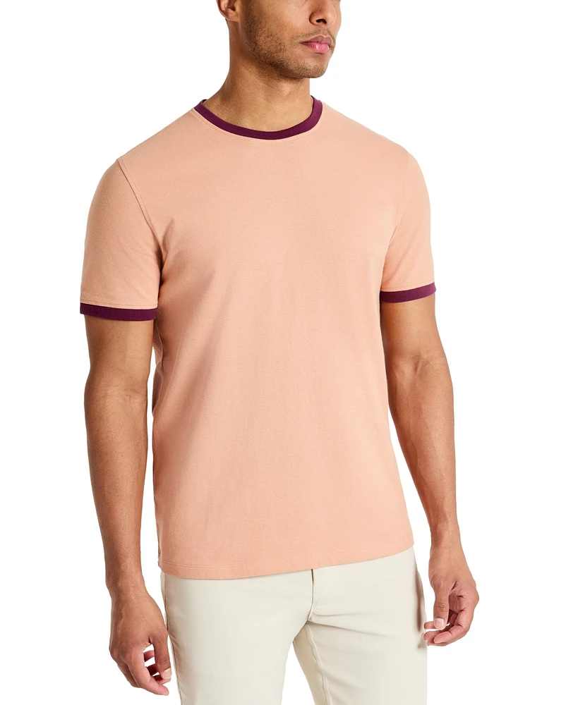 Kenneth Cole Men's Contrast-Trim Textured Short Sleeve T-Shirt