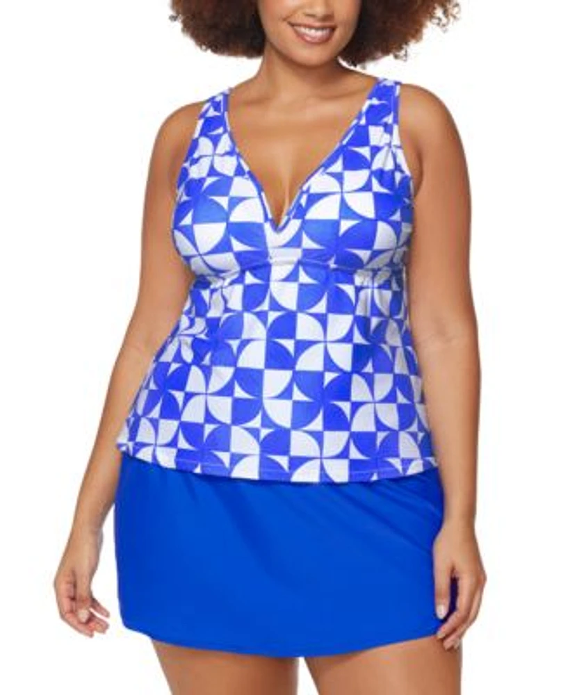 Raisins Curve Trendy Plus Tanzania V Neck Tankini Top Bravo High Rise Swim Skirt