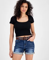 Dollhouse Juniors' Belted High-Rise Cuffed Shorts