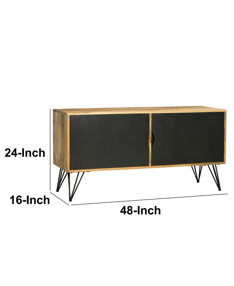 Simplie Fun Tv Entertainment Unit With 2 Doors And Wooden Frame, Oak Brown And Black