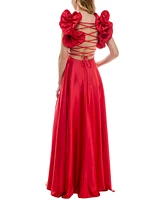 B Darlin Juniors' V-Neck Ruffled Lace-Up Gown