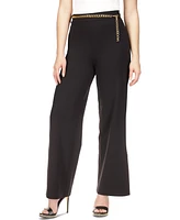 Michael Kors Petite Chain-Belt High-Rise Wide-Leg Pants