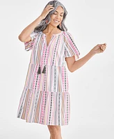 Style & Co Women's Stripe Split-Neck Tiered Dress, Created for Macy's