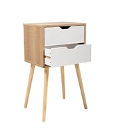 Simplie Fun Set Of 2 Wooden Modern Nightstand With 2 Drawers And 4 Solid Splayed Legs, Living Room White