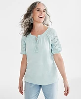 Style & Co Women's Cotton Mixed-Media Embroidered Blouse