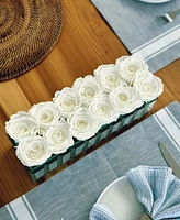 Rose Box Nyc Pure White Long Lasting Preserved Real Roses in Modern Mirrored Centerpiece Vase, 12 Roses