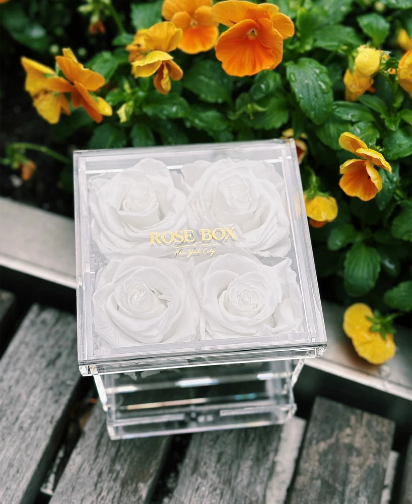 Rose Box Nyc Jewelry box of Pure White Long Lasting Preserved Real Rose , 4 Roses