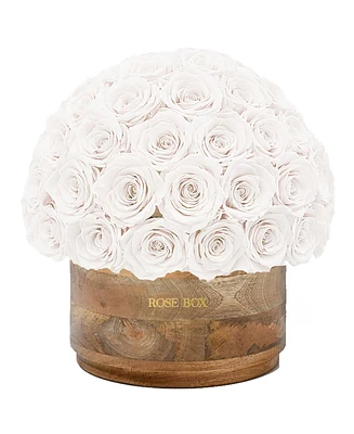 Rose Box Nyc Half Ball of Pure White Long Lasting Preserved Real Roses Xl Rustic Vase, 80 Roses