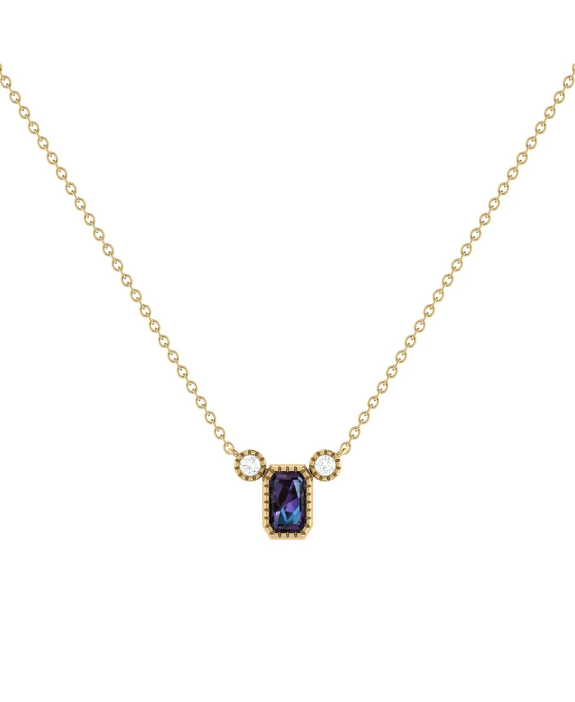 LuvMyJewelry Emerald Cut Alexandrite Gemstone, Natural Diamond 14K Yellow Gold Birthstone Necklace