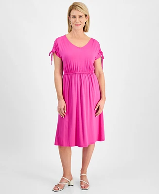 Style & Co Petite V-Neck Shirred-Sleeve Knit Dress, Created for Macy's