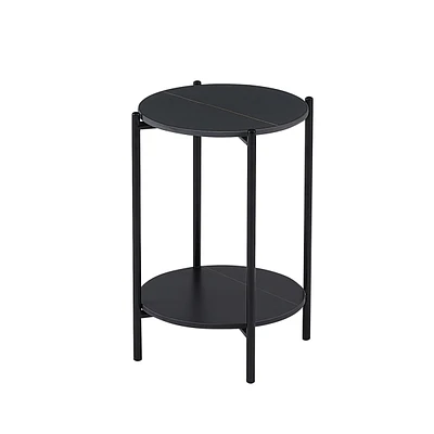 Simplie Fun 2-Layer End Table With Whole Marble Tabletop, Round Coffee Table With Metal Frame