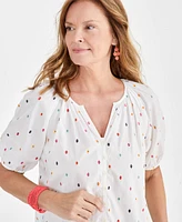 Style & Co Women's Cotton Voile Embroidered Top, Created for Macy's