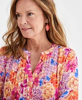 Style & Co Women's Printed Pintuck Ruffle Sleeve Top, Created for Macy's