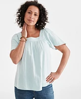 Style & Co Women's Cotton Gauze Square-Neck Top, Created for Macy's