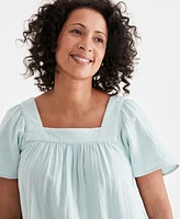 Style & Co Women's Cotton Gauze Square-Neck Top, Created for Macy's