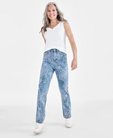 Style & Co Petite High Rise Floral Print Straight-Leg Jeans, Created for Macy's