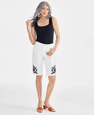 Style & Co Women's Embroidered Mid-Rise Bermuda Shorts, Created for Macy's