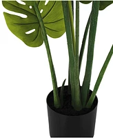 Monarch Specialties 45" Indoor Artificial Floor Monstera Tree with Black Pot