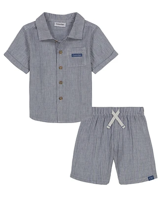 Calvin Klein Baby Boys Striped Gauze Shirt and Shorts Set, 2 piece set