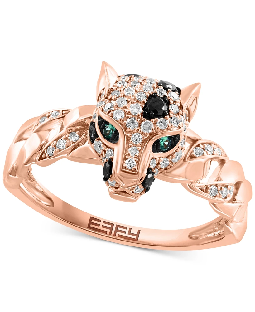 Effy Diamond & Emerald Accent Panther Ring (1/3 ct. t.w.) in 14k Rose Gold