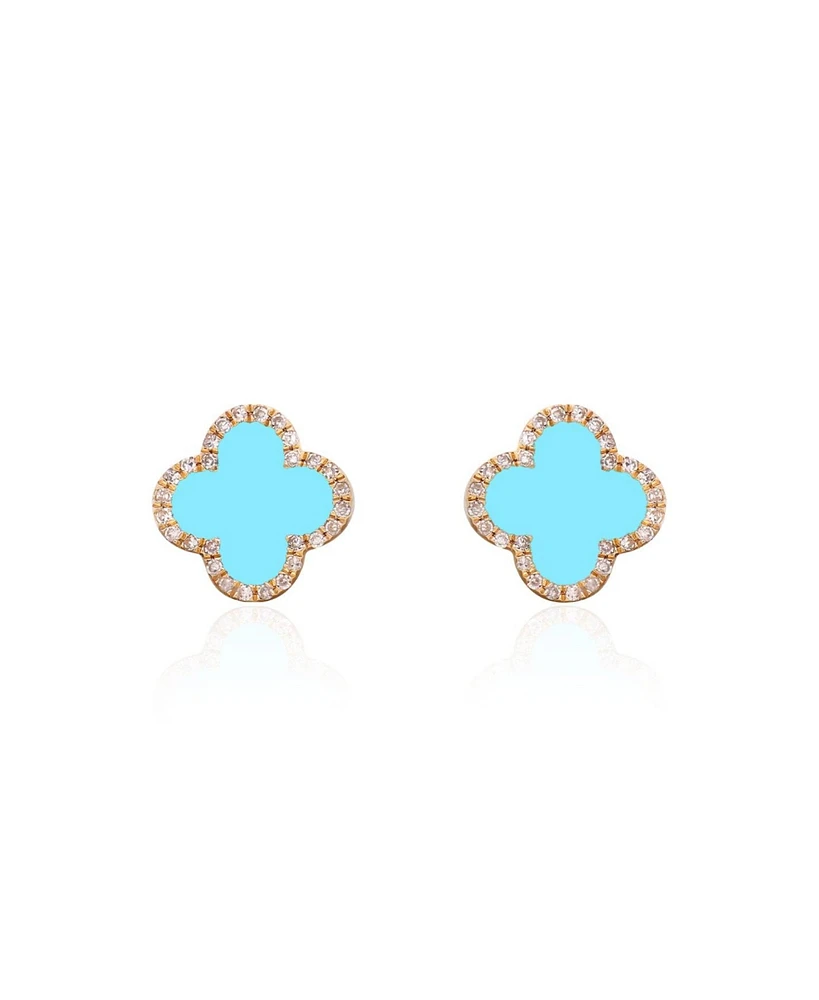 The Lovery Turquoise Diamond Clover Stud Earrings