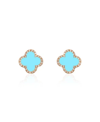 The Lovery Turquoise Diamond Clover Stud Earrings