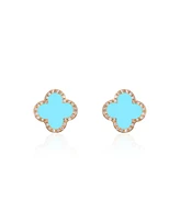 The Lovery Turquoise Diamond Clover Stud Earrings