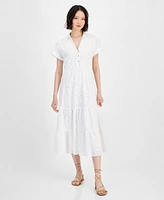 Sam Edelman Women's Eyelet Short-Sleeve Midi Shirtdress