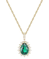 Lab-Grown Emerald (2-1/4 ct. t.w.) & Lab-Grown White Sapphire (1/2 ct. t.w.) Pear Halo 18" Pendant Necklace in 14k Gold-Plated Sterling Silver