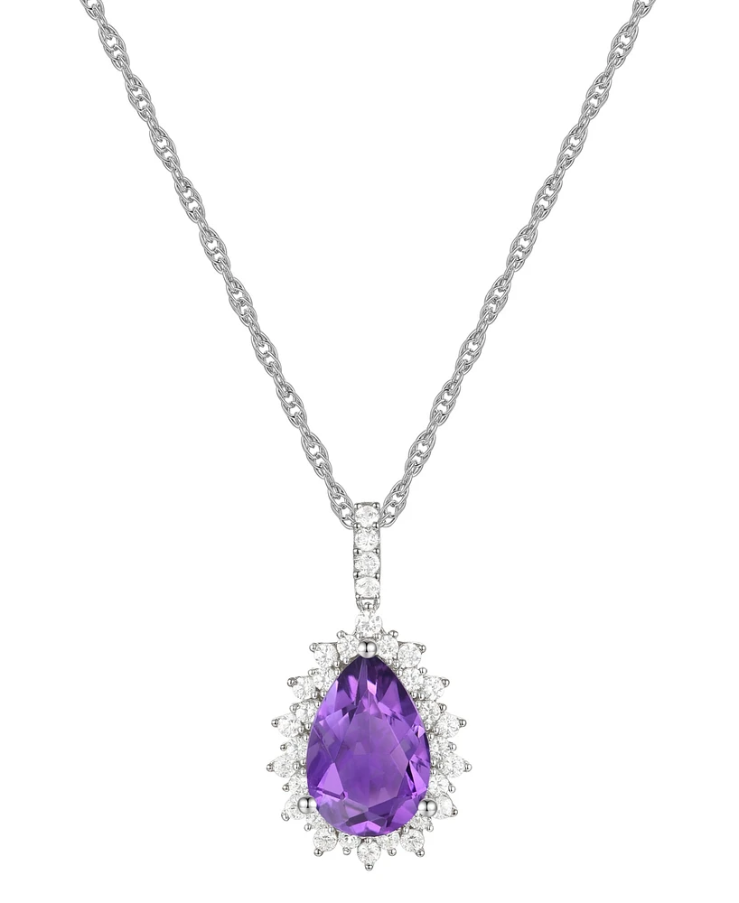 Amethyst (2-1/2 ct. t.w.) & Lab-Grown White Sapphire (1/2 Pear Halo 18" Pendant Necklace Sterling Silver (Also Blue Topaz)