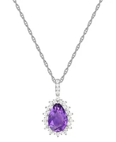 Amethyst (2-1/2 ct. t.w.) & Lab-Grown White Sapphire (1/2 Pear Halo 18" Pendant Necklace Sterling Silver (Also Blue Topaz)