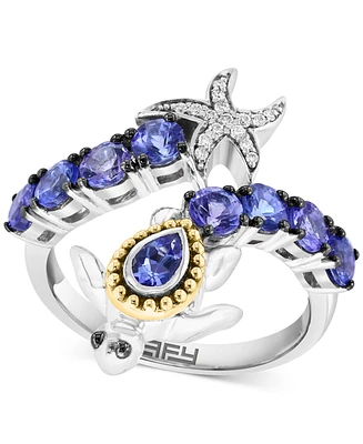 Effy Tanzanite (1-3/8 ct. t.w.) & Diamond (1/20 ct. t.w.) Starfish & Sea Turtle Bypass Ring in Sterling Silver & Gold-Plate