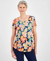 Jm Collection Petite Glorious Garden Scoop-Neck Top, Created for Macy's