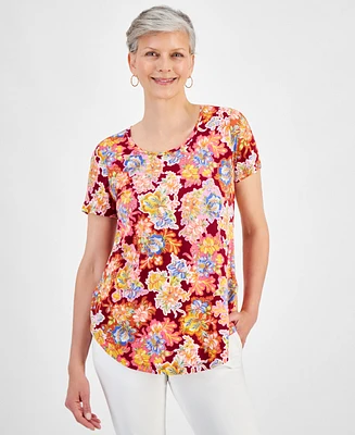 Jm Collection Petite Glorious Garden Scoop-Neck Top, Created for Macy's