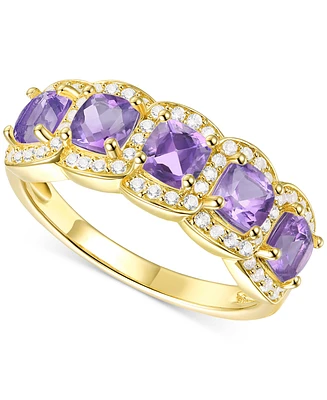 Amethyst (1-1/4 ct. t.w.) & Lab-Grown White Sapphire (1/3 Ring 14k Gold-Plated Sterling Silver (Also Citrine Opal)