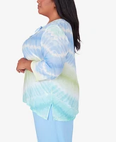 Alfred Dunner Plus Size Hyannisport Tie Dye Chevron Tunic Top