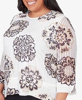 Alfred Dunner Plus Size Opposites Attract Medallion Textured Top