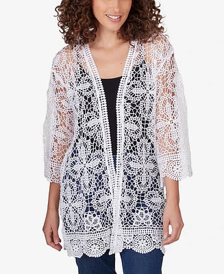 Ruby Rd. Petite Medallion Lace Scalloped Cardigan