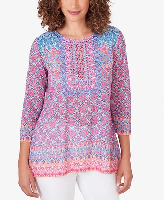 Ruby Rd. Petite Embroidered Geometric Top