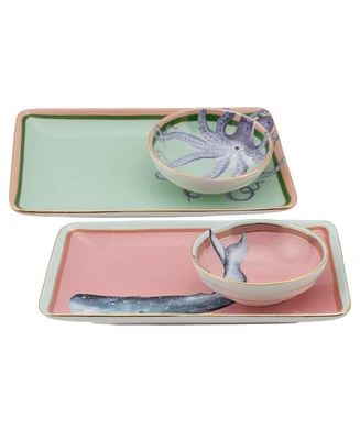 Yvonne Ellen Under The Sea Sushi Plates with Dip Bowls, Set of 2