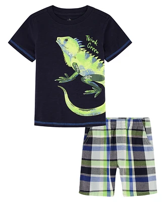 Kids Headquarters Baby Boys Short Sleeve T-shirt and Prewashed Plaid Shorts Set