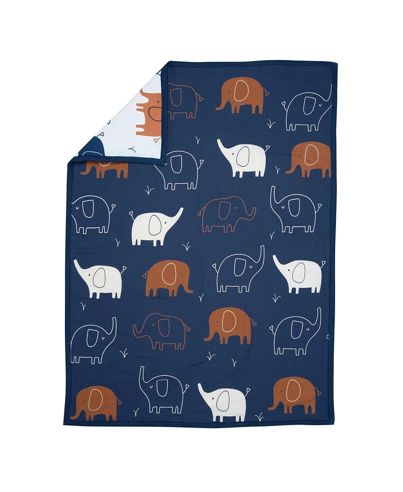 Lambs & Ivy Playful Elephant Blue/White Cotton 3-Piece Baby Crib Bedding Set