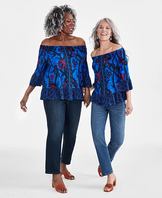 Style & Co Women's Printed On-Off-The-Shoulder Top, Created for Macy's