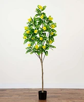 Nearly Natural 6ft. Artificial Flowering Citrus Tree with Real Touch Leaves