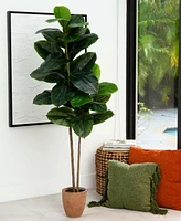 Nearly Natural 6ft. Artificial Rubber Tree in Decorative Planter with Real Touch Leaves