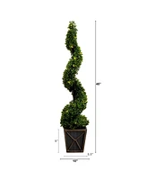 Nearly Natural 45in. Uv Resistant Artificial Boxwood Spiral Topiary Tree with Led Lights in Decorative Planter Indoor/Outdoor