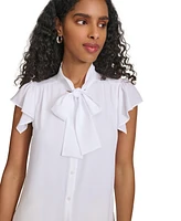 Calvin Klein Petite Solid-Color Cap-Sleeve Bow Blouse