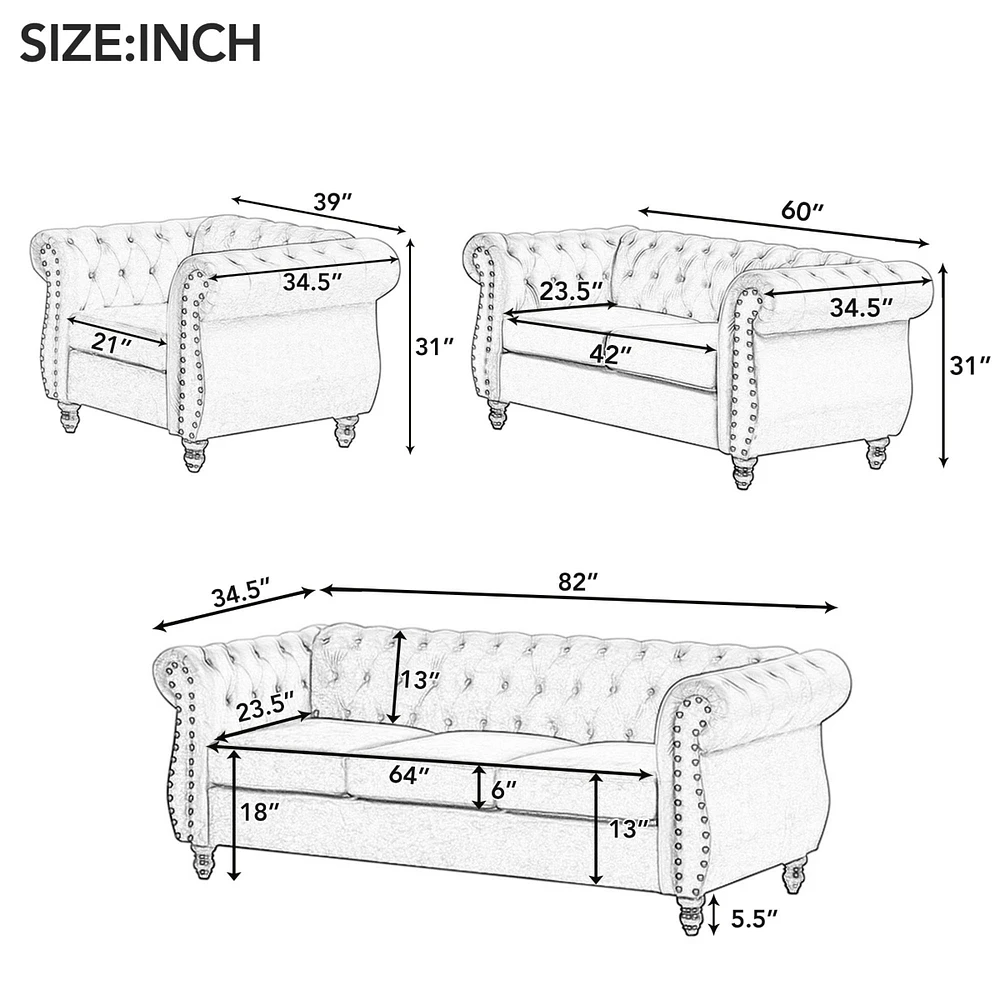 Simplie Fun 39" Modern Sofa Dutch Plush Upholstered Sofa, Solid Wood Legs, Buttoned Tufted Backrest