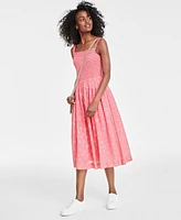 On 34th Women's Printed Smocked-Bodice Midi Dress